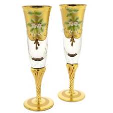 GlassOfVenice Set of Two Murano Glass Champagne Flutes 24K Gold Leaf - Transpare picture