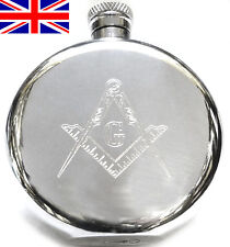 Masonic Hand Made Sheffield Pewter Hip Flask - 6oz Round with Free Engraving picture