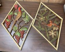 Vintage Mid Century Diamond Shaped Pair of Bird Wall Hangings picture