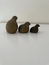 Vintage Brass Quail Partridges Bird Figurines Paperweights Set of 3 Family. picture