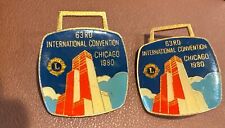 lot of 2 Lions Club 1980 Chicago Illinois District 2-S3 building TOWER Pin Lapel picture