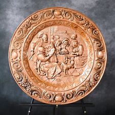 Vintage Large Copper Tudor England Dining Scene Metal Art Wall Plaque Hanging picture