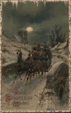 XMAS Family in Horse Drawn Carriage in Snow: Best Christmas Wishes Winsch picture