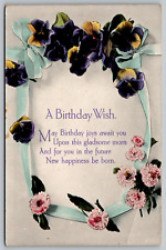 Postcard Birthday Greeting With A Loving Happy Wish And Flowers VTG 1910  H19 picture