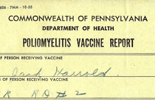 1957 COMMONWEALTH OF PENNSYLVANIA POLIOMYELITIS VACCINE REPORT J HARROLD Z3787 picture
