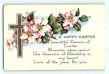A Happy Easter Whitney Made Poem Gold Cross Flowers Religious  Postcard E4 picture