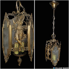 Vintage italian Bronze lady figurine Glass Lantern Chandelier lamp picture
