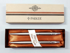 Vintage Parker Classic Flighter Stainless Steel Pen Pencil Set #7-526-3 in Box picture