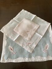 VTG Madeira White Organza w/PINK Applique & Hand Embroidery~Placemat w/2 Napkins picture