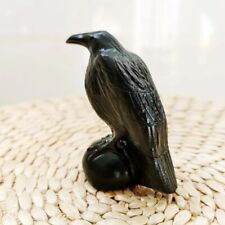 Crystal Obsidian Crow Gemstone Carvings Black Ravens Energy Gemstone Home Decor picture