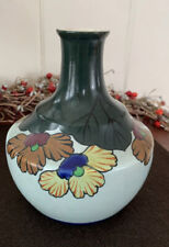 Vintage Kinkozan Pottery Porcelain Narrow Neck Vase Stylized Floral Arrangements picture