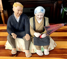 Vintage Japanese Hakata Urasaki Clay Sitting Doll Couple, Made In Japan picture