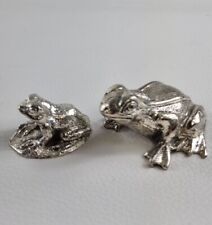 2 x miniature silver coloured metal frogs ornaments figurines picture