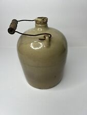Antique Stoneware Whisky Jug Bail Wire Wood Handle picture