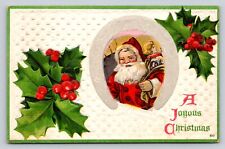 c1910 Santa Claus Horseshoe Holly Toys Joyous Christmas P821 picture