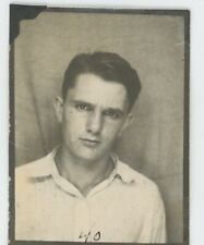 Vintage Photobooth Handsome Young Man Furrowed Brow Pursed Lips Cute 1940s picture