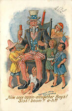 Embossed Postcard 4th Of July Uncle Sam w/ Newly Acquired Territory Children picture