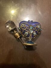 Jeweled Silver Flowers Heart Shaped Pewter Perfume Bottle 3” picture