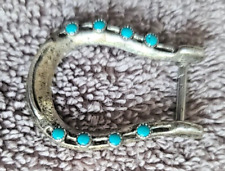 Native American Sterling Silver Turquoise Belt Buckle VINTAGE picture
