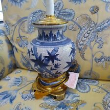 Vintage Blue And White Asian Chinoiserie Bamboo Print Ceramic Lamp picture