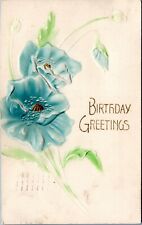 postcard Birthday Greetings  - embossed blue flowers picture