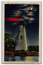 c1940's Lighthouse Moonlight Scene, Lake Erie Lakeside Ohio OH Postcard picture
