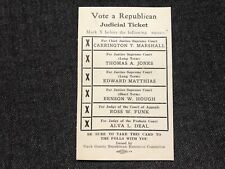 Vintage STARK COUNTY OHIO Vote Republican Judicial Ticket Card 1920's Marshall  picture