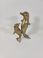 Vintage Brass Playing DOLPHINS Figurine Paperweight Decor 7.5