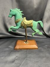 Vtg Bronze Green Horse Carousel Galloping Wood Base picture