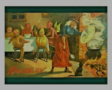 *Halloween* Postcard: Witch's Dinner, Creepy Guests Vintage Image~Reproduced picture