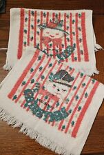Pair Vtg MCM Christmas Happy New Year Mr Mrs Snowman Terry Fingertip Hand Towel picture