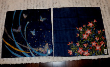 2 Vintage Japanese Scarf Scarves with Tags in Dark Blue Butterflies Floral picture