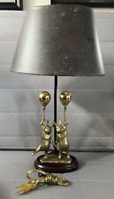 Brass Bunnies With Balloons Vintage Lamp w/ Wood Base MUST SEE Unique Unusual picture