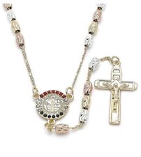BEAUTIFUL TRICOLOR LARGE 18K GOLD OVER SILVER  ROSARY NECKLACE picture