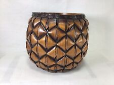 AA86 Brown Rare Antique Japanese Fine Woven Smoked Bamboo Basket With Lid picture