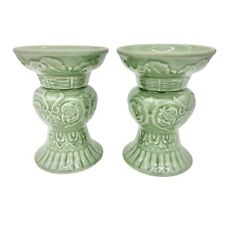 Pair of Chopsticks Andrea by Sadek Candleholders Mint Green Ceramic Pillar Taper picture