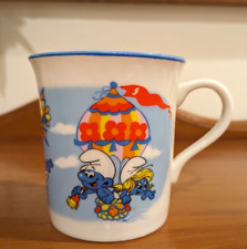 1982 Smurf Collectible Porcelain Mug, Wallace Berrie & Co, Smurfs in Air Balloon picture