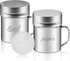 2 Pcs Stainless Steel Salt & Pepper Shakers Set 10 Oz Seasoning Spice Shaker Lid picture