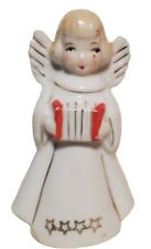 Vintage Ceramic Angel Holding Accordion Figurine White Red Made In Japan 4