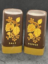 Vintage Salt And Pepper Shakers Retro Orange Brown Marigold Plastic Leaf Pattern picture