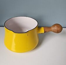Vintage Dansk Designs France IHQ Enamel Yellow Sauce Butter Pan Wooden Handle picture