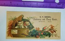 Ca 1880's Victorian Trade Card CP Brown  stationary Beverly, Ma kittens/basket  picture