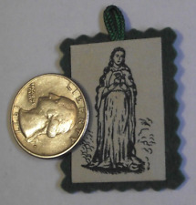 Vtg green cloth scapular badge Miraculous heart of Mary pray for us now & death picture