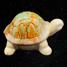 Art Pottery Green & Brown Glazed Spotted Small Turtle Figurine 2.5”T 4”W picture
