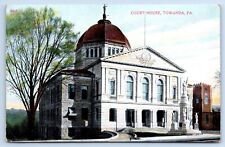Towanda PA Pennsylvania Postcard Court House View 1910 Showing Statues Out Front picture