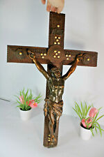 Tramp Art crucifix antique large religious  picture
