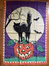 Vintage 90’s Black Cat With Jack O Lantern Halloween Outdoor Flag picture