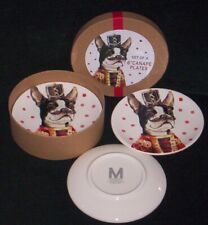 MAGENTA Boston Terrier Dogs Snack Plates - set of 4 NEW  in Box picture