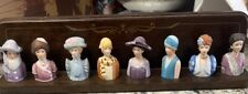 80's Vtg, Avon Ladies of American Fashion Thimble Set of 8 with Shelf Display. picture