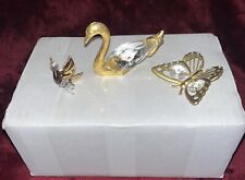 Vintage Brass & Crystal Glass Swan ,Bird And Butterfly Figurine Collector Decor picture